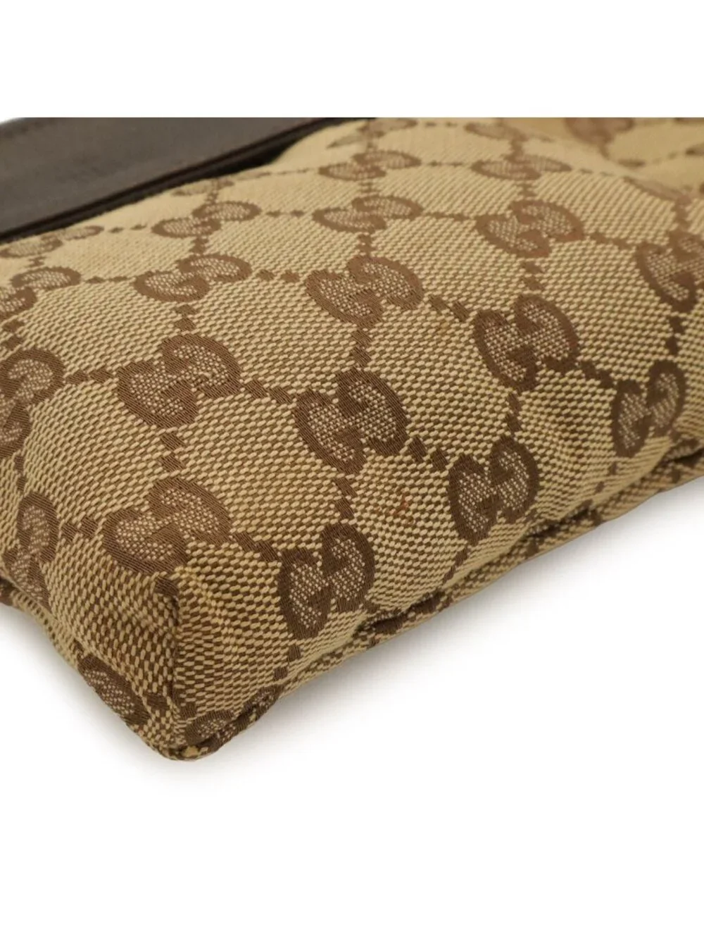 Gucci GG Canvas Sherry Line Belt Bag Waist Pouch Hip Leather Khaki Beige Dark